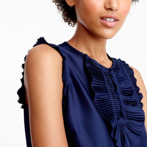 J.Crew Margot Navy Ruffle Silk Blouse - Picture 3 of 8